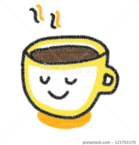 Cute illustration of a yellow coffee cup in crayon style Cute illustration of a yellow coffee cup in crayon style 125703170