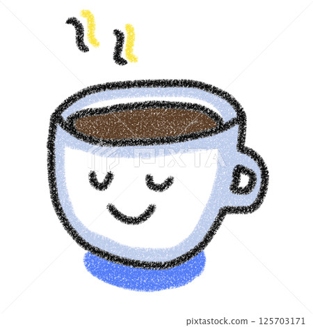 Cute illustration of a blue coffee cup in crayon style Cute illustration of a blue coffee cup in crayon style 125703171