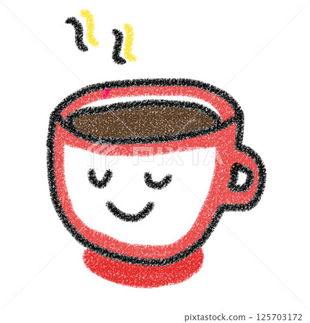 蠟筆風格的紅色咖啡杯的可愛插圖 125703172