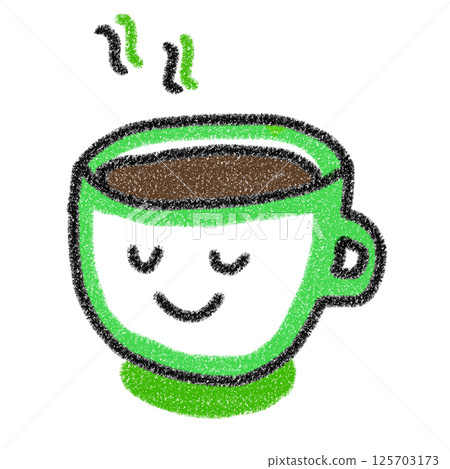 Cute illustration of a green coffee cup in crayon style Cute illustration of a green coffee cup in crayon style 125703173