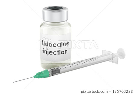 Lidocaine vial injection and syringe. 3D rendering 125703288