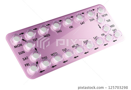 Birth control pills. Combined oral contraceptive pills. 3D rendering Birth control pills. Combined oral contraceptive pills. 3D rendering 125703298
