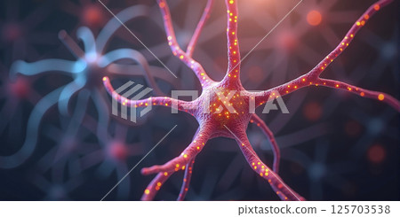 Connected and impulse sending neurons or nerve cells inside organic tissue inside nerve system 125703538