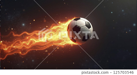Illustrative representation of a fast and burning soccer ball ,dynamics, tension and energy in the game of soccer 125703546