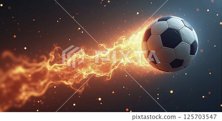 Illustrative representation of a fast and burning soccer ball ,dynamics, tension and energy in the game of soccer 125703547