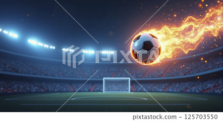 Illustrative representation of a fast and burning soccer ball ,dynamics, tension and energy in the game of soccer 125703550