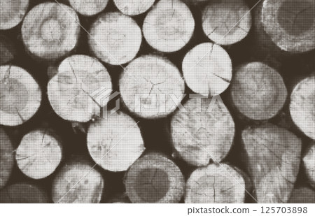 Abstract grunge brown wood rings dotted halftone vector background. Monochrome sepia wooden planks pattern in geometric half tone circles texture for nature banner, textured rustic surface design Abstract grunge brown wood rings dotted halftone vector background. Monochrome sepia wooden planks pattern in geometric half tone circles texture for nature banner, textured rustic surface design 125703898