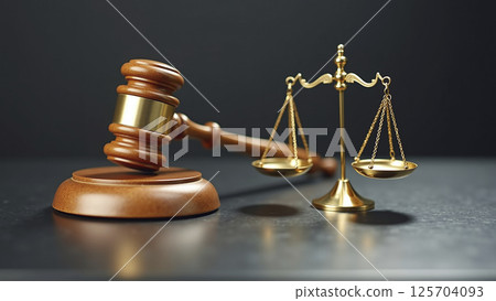 Gavel and scales side by side as a symbol of the legal system, the rule of law and the judiciary in the state - ai generated 125704093