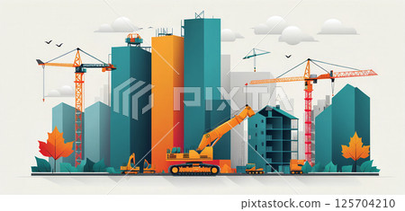Illustrative graphic depiction of an inner-city construction site, creation of living space and modernization of urban districts - ai generated 125704210