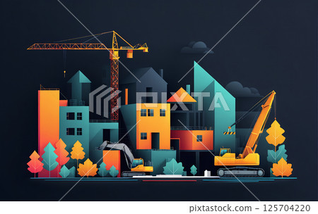 Illustrative graphic depiction of an inner-city construction site, creation of living space and modernization of urban districts - ai generated Illustrative graphic depiction of an inner-city construction site, creation of living space and modernization of urban districts - ai generated 125704220
