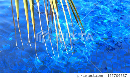 Tourist attraction glows beneath tropical sun as swimming pool ripples gently, clear blue reflections radiate calm, inviting serene moments perfect for escape and summer rest Tourist attraction  125704887