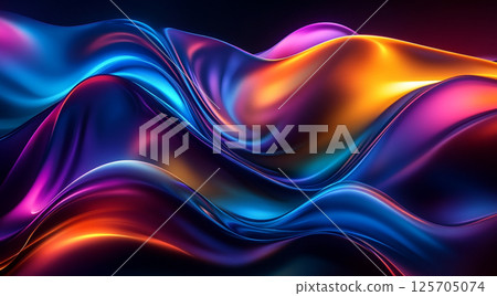 A dynamic, fluid wave of colors blending seamlessly from blue to purple to orange against a dark background, creating a visually striking and modern digital artwork. A dynamic, fluid wave of colors blending seamlessly from blue to purple to orange against a dark background, creating a visually striking and modern digital artwork. 125705074