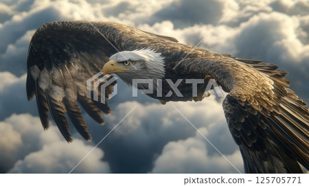 Majestic Bald Eagle Soaring Above Clouds 125705771