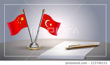 Small national flag of China and Turkey flag Relation, Template Vector Illustration 125706132