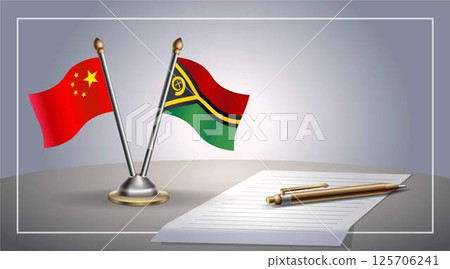 Small national flag of China and Vanuatu flag Relation, Template Vector Illustration 125706241