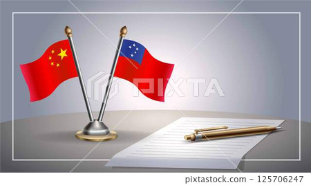 Small national flag of China and Western Samoa flag Relation, Template Vector Illustration 125706247