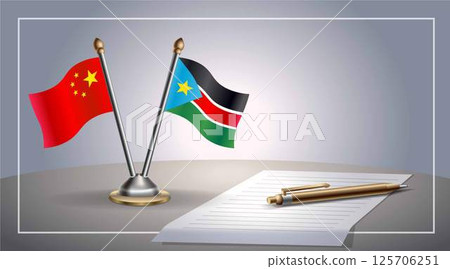 Small national flag of China and Republic of North Sudan flag Relation, Template Vector Illustration 125706251