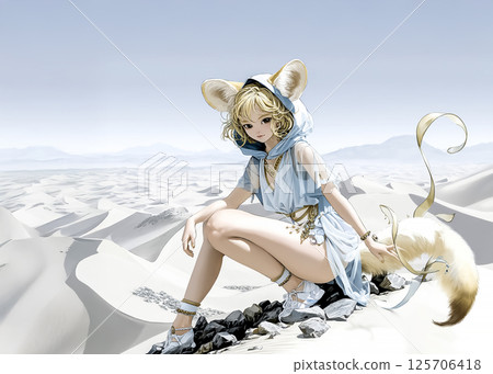 Illustration material of a fennec fairy running in the desert 125706418