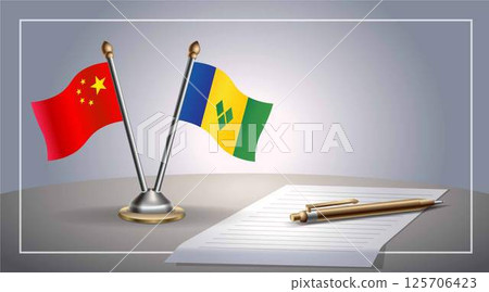 Small national flag of China and ST. Vincent Grenadines flag Relation, Template Vector Illustration 125706423