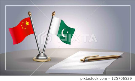 Small national flag of China and Pakistan flag Relation, Template Vector Illustration 125706529