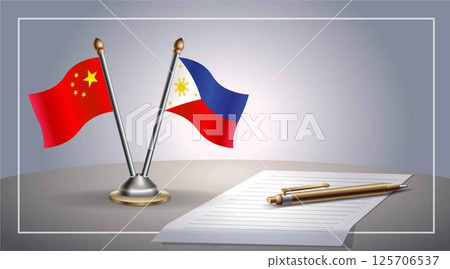 Small national flag of China and Philippines flag Relation, Template Vector Illustration 125706537