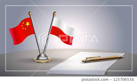 Small national flag of China and Poland flag Relation, Template Vector Illustration 125706538
