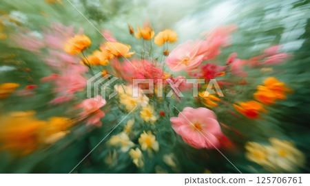 Colorful floral display with soft focus in a lush garden setting 125706761