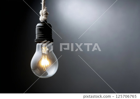 Glowing Light Bulb in Darkness, Symbol of Innovation with Soft Ambient Light and Typography Space Glowing Light Bulb in Darkness, Symbol of Innovation with Soft Ambient Light and Typography Space 125706765