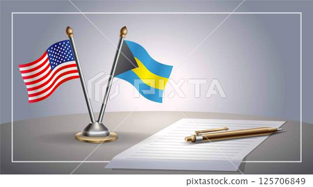 Small national flag of United States (USA) and Bahamas flag Relation, Template Vector Illustration 125706849