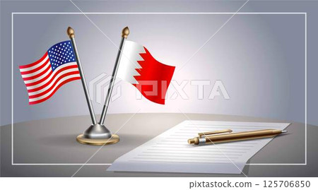 Small national flag of United States (USA) and Bahrain flag Relation, Template Vector Illustration 125706850