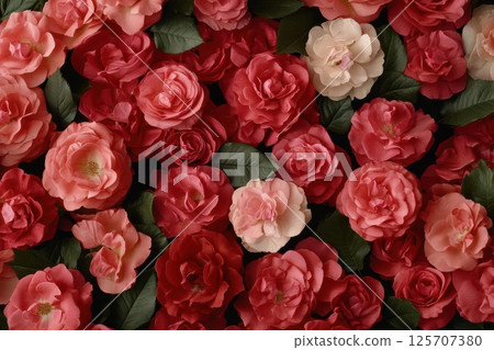 Pink and Red Roses Bloom Beautifully in Floral Arrangement, Spring Flowers Blossom 125707380