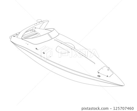 Outline Speedboat isolated vector illustration. Luxury and expensive boat Outline Speedboat isolated vector illustration. Luxury and expensive boat 125707460