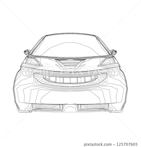 Vector flat illustration of contour small car. City car blueprint. Blank compact car template for branding or advertising. Food delivery car 125707605