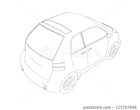 Vector flat illustration of contour small car. City car blueprint. Blank compact car template for branding or advertising. Food delivery car 125707606