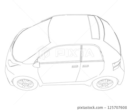 Vector flat illustration of contour small car. City car blueprint. Blank compact car template for branding or advertising. Food delivery car 125707608
