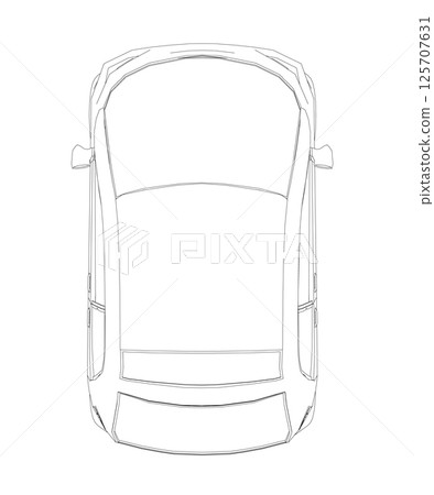 Vector flat illustration of contour small car. City car blueprint. Blank compact car template for branding or advertising. Food delivery car 125707631