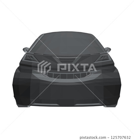 Vector illustration of gray polygonal small car. City car polygonal. Blank compact car template for branding or advertising. Food delivery car. 3D 125707632