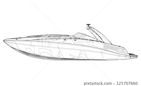 Outline Speedboat isolated vector illustration. Luxury and expensive boat Outline Speedboat isolated vector illustration. Luxury and expensive boat 125707660