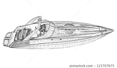 Wireframe Speedboat isolated vector illustration. Luxury and expensive boat. 3D 125707675
