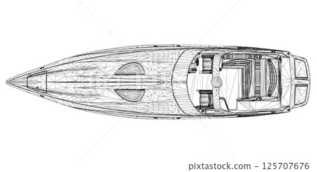 Wireframe Speedboat isolated vector illustration. Luxury and expensive boat. 3D Wireframe Speedboat isolated vector illustration. Luxury and expensive boat. 3D 125707676