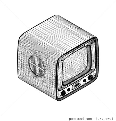 Retro wireframe Vector Television, TV vector Illustration. Vector hand drawn of the square TV Retro wireframe Vector Television, TV vector Illustration. Vector hand drawn of the square TV 125707691
