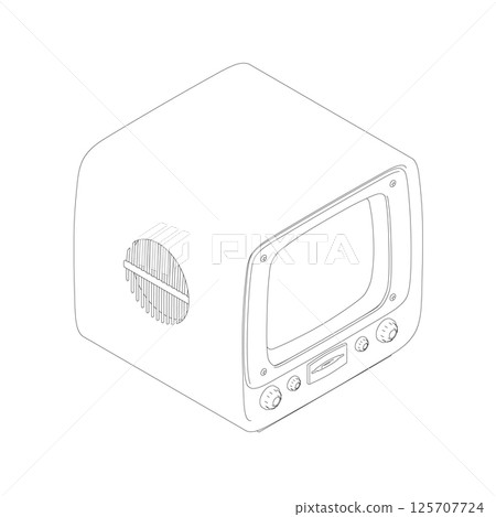 Retro outline Vector Television, TV vector Illustration. Vector hand drawn of the square TV 125707724