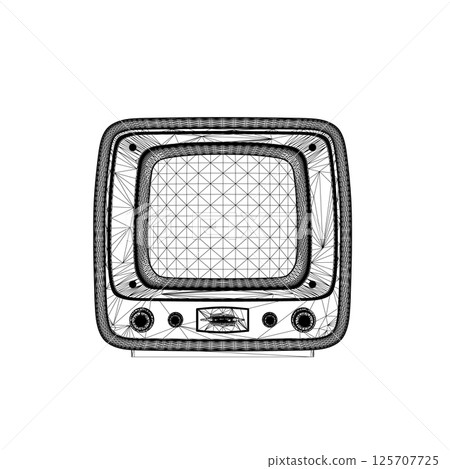 Retro wireframe Vector Television, TV vector Illustration. Vector hand drawn of the square TV 125707725