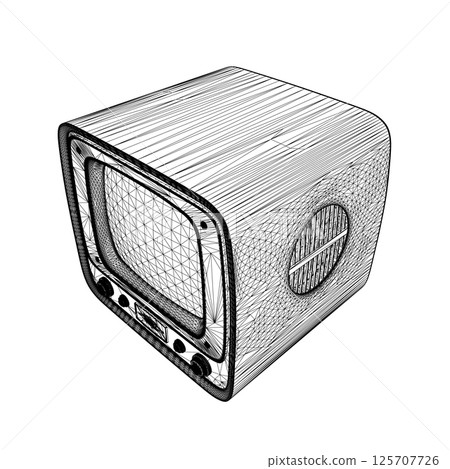 Retro wireframe Vector Television, TV vector Illustration. Vector hand drawn of the square TV Retro wireframe Vector Television, TV vector Illustration. Vector hand drawn of the square TV 125707726