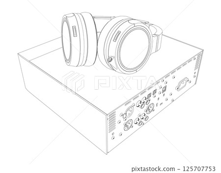Professional equipment for electronic music. Stereo headphones in contour trend style on a white background. Vector illustration 125707753