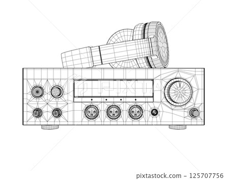 Professional equipment for electronic music wireframe. Stereo headphones in wireframe trend style on a white background. Vector illustration. 3D 125707756