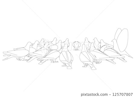 Pigeon bird contour sitting. Flat cartoon character design. Outline bird icon. Cute pigeon template. Vector illustration isolated on white background. Pigeon bird contour sitting. Flat cartoon character design. Outline bird icon. Cute pigeon template. Vector illustration isolated on white background. 125707807