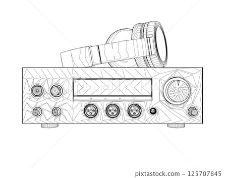 Professional equipment for electronic music. Stereo headphones in contour trend style on a white background. Vector illustration 125707845
