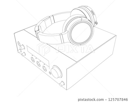 Professional equipment for electronic music. Stereo headphones in contour trend style on a white background. Vector illustration 125707846