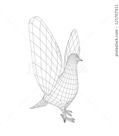 Pigeon vector wireframe character flat illustration. Dove pigeon seen in Side view - Flat style vector. 3D 125707911